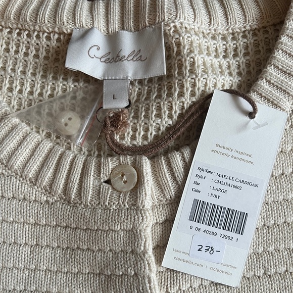Cleobella Maelle Cardigan Ivory Organic Cotton Button-Down Sweater Size L NWT - Picture 6 of 7
